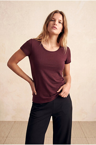 WESTMARK LONDON Women's Burgundy 100% Viscose Regular Fit Wide Round Neck Sho...
