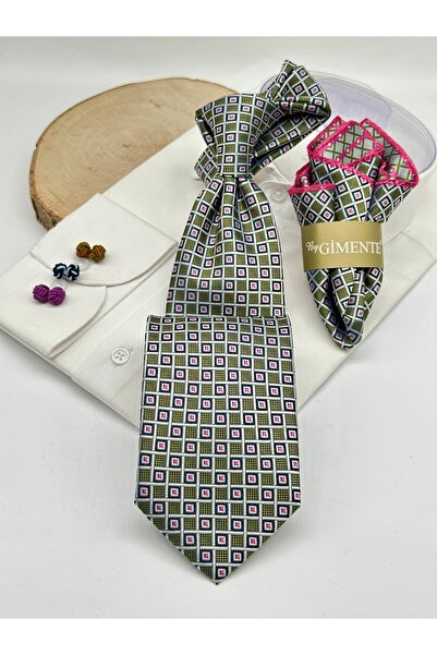 Gutiero Khaki Patterned Classic Tie with Handkerchief