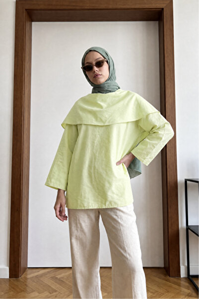 LENFORA Pelerinli Çıkarılabilir Oversize Modal Bluz -Sarı