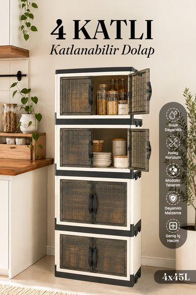 naturelove 4 Katlı Kapaklı Katlanabilir Dolap - Çok Amaçlı Modüler İstifleneb...