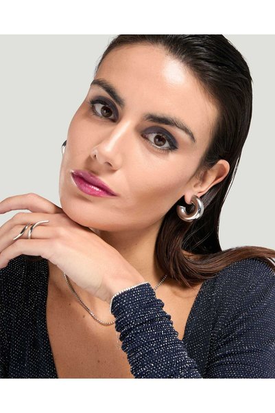 OYRE Silver Color Thick Tube Hoop Earrings