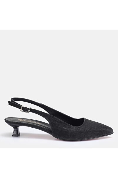37Numara Large Size Black Glitter Stiletto Low Heels 41-42-43-44
