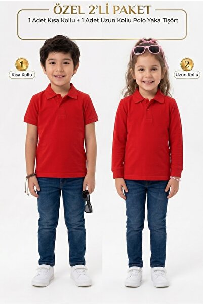NACAR STORE Children's Unisex Poloyaka Long-Short Sleeve Set of 2 School T-Sh...
