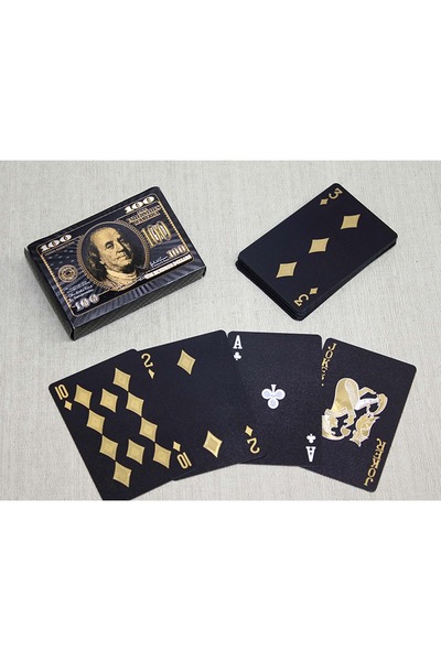 Store Altın Dolar Tasarımlı Siyah İskambil Oyun Kartı Destesi 9x6 Cm Poker Bl...