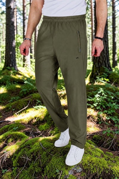 BİRBEYSTORE Sports Sweatpants Summer Thin Parachute Fabric Elastic Waist (Khaki)