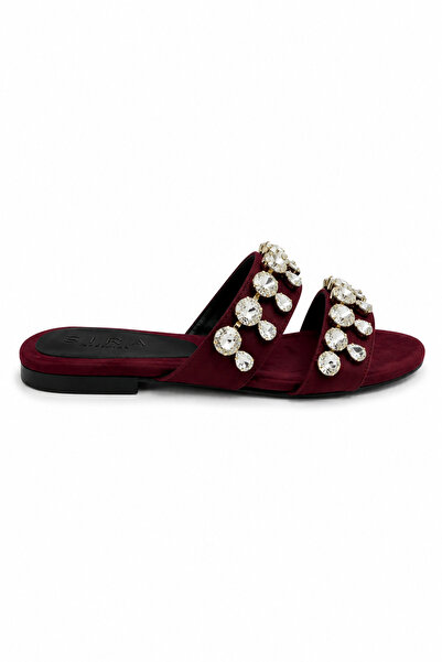 Sira Official Elara Burgundy Stone Embroidered Slippers
