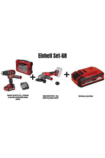 Einhell Set-68(Einhell Drabeli Akülü matkap+Akülü Avuç Taşlama+3AH Batarya ve...