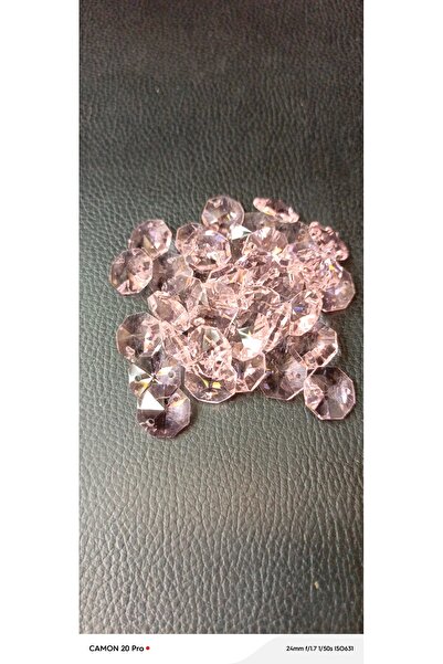 ADA AVİZE 50 ADET 14 mm İşlenmiş Octagon Kristal Pembe Taş