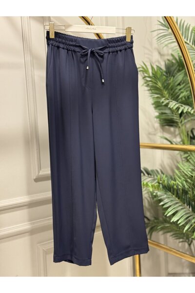 Sentez 5618 elegance elastic waist slim leg pants navy blue