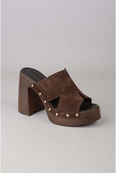 SEÇ KUNDURA Seç 4129 Genuine Leather Clogs (Heel: 11.5 cm) Dark Brown Suede