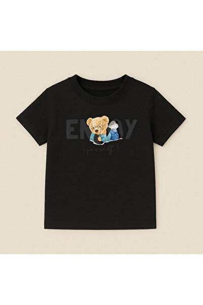 SVART WEAR Παιδικό και εφηβικό μπλουζάκι με στάμπα αρκουδάκι, βαμβακερό, με κ...