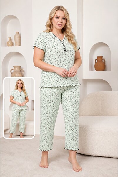 CottonVia Plus Size Women's Pajama Set, Cotton & Modal, Short Sleeve, Buttone...