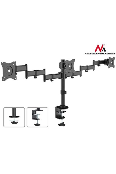 Emtex MC-691 Тройна стойка за монитори за бюро, 27 инча, 8 кг, Черен