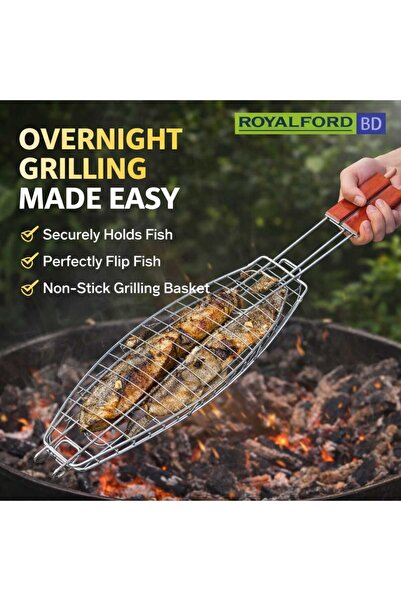 ROYALFORD BBQ Grill Fish Basket Stainless Steel Barbecue Grill Rack