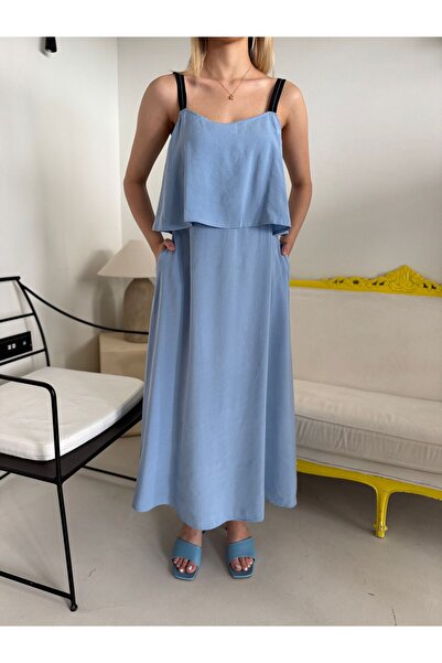 Bade Butik Blue striped strapless bodycon dress