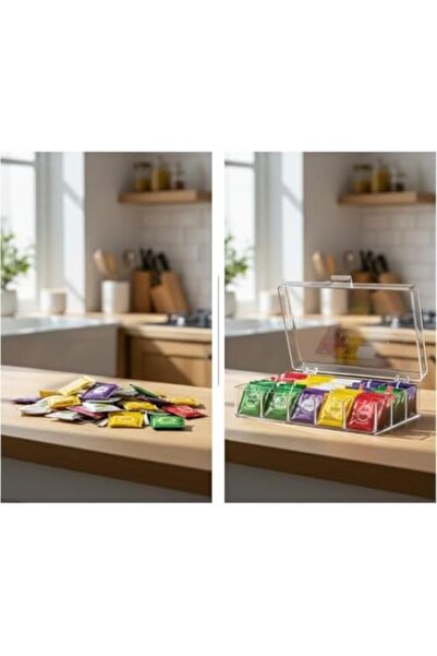 Yıldızan Sbl Store Transparent Lid 6-Compartment Organizer Box – Tea, Jewelry...