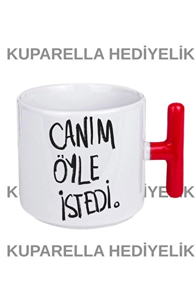 Kuparella Hediyelik Motto Kupa Kırmızı T Kuplu Kupa- Eğlenceli El Yapımı T Ku...