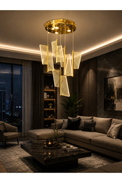 Led YENİ MODEL 5 SARKIT LÜX AVİZE GOLD RENK 3 IŞIK SEÇENEĞİ