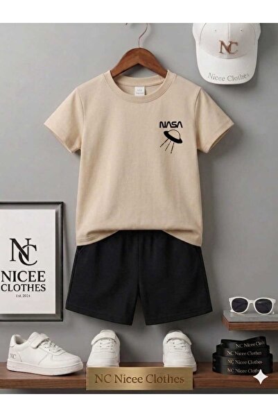 NC Nicee Clothes Summer Children's T-Shirt Shorts Unisex (Black with Small Na...