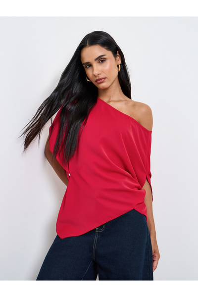 Take Two By Styli Red One-Shoulder Neck Relaxed Fit Top