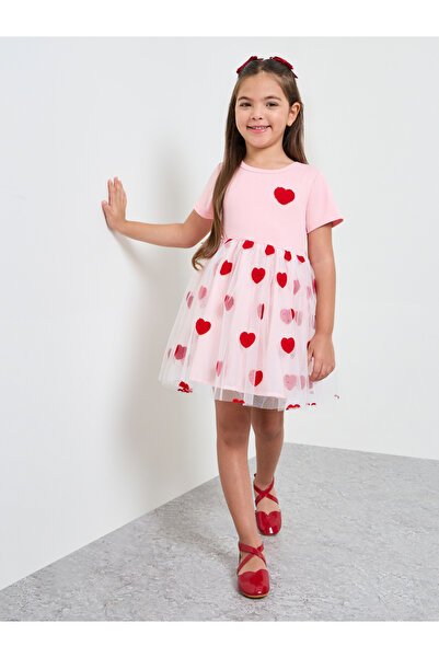 Styli Girls Heart Mesh Print Casual Dress