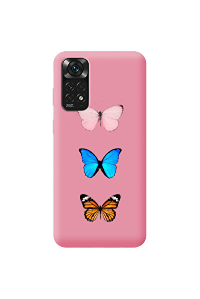 Other Xiaomi Redmi Note 11 4G Triple Butterfly Pink Colored Silicone TPU Θήκη