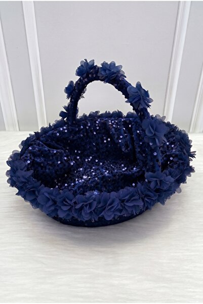 ZEYMERADE Navy Blue Bridal Henna Night Basket, Sparkling Sequin Velvet and Th...