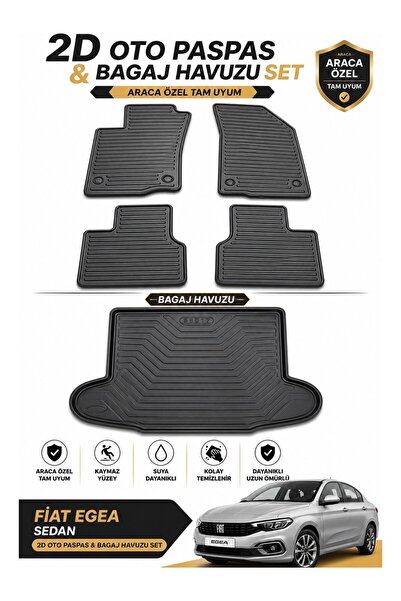 Black Gold Fiat Egea Sedan 2D Oto Paspas ve Bagaj Havuzu Seti Araca Özel Kauç...