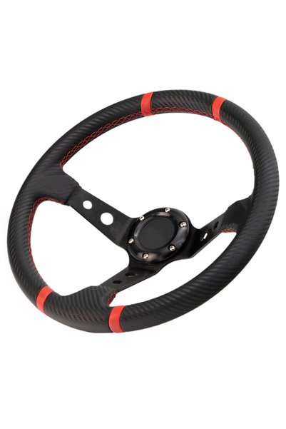 OEM Αγωνιστικό Τιμόνι με Επένδυση Carbon και Κόκκινη Ραφή HW-0032