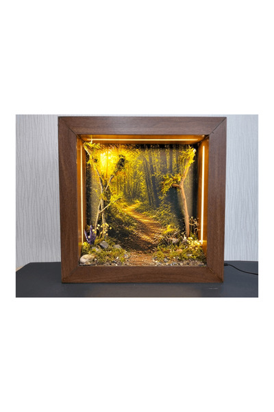 Doclarify Deco Kare LED Işıklı El Yapımı Dekoratif Orman Yolu Diorama Tablo