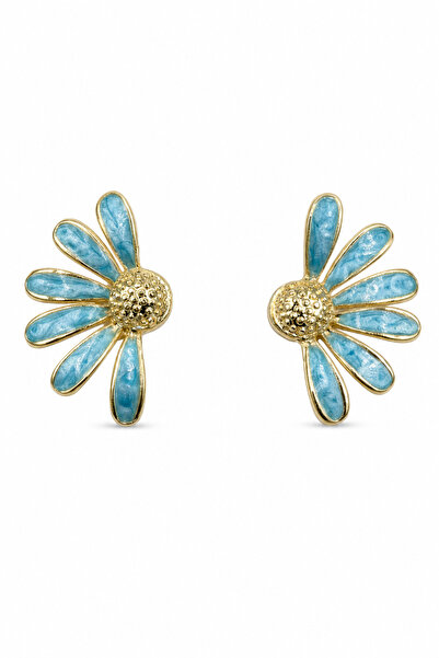 Jack Ferrero Stylish Daisy Design Yellow Metal Framed Blue Enamel Women's Ear...