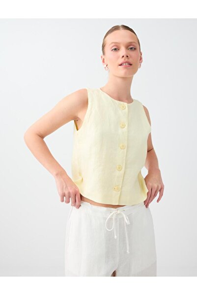 Jimmy Key Light Yellow 100% Linen Slim Fit Woven Vest