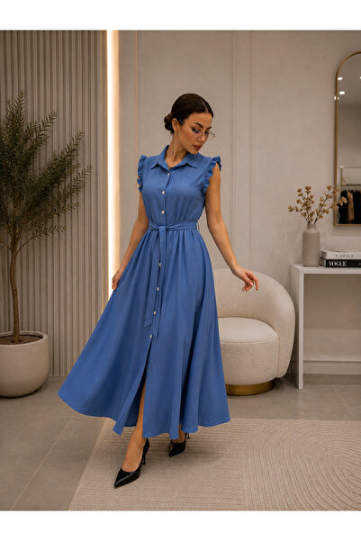 LOBOLIC Women's Button Detailed Shirt Dress - Tencel Fabric Dress