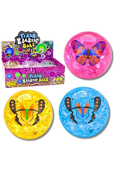 OEM Leantoys Minge luminoasă din cauciuc 9 cm cu confetti și fluture MIX MIX