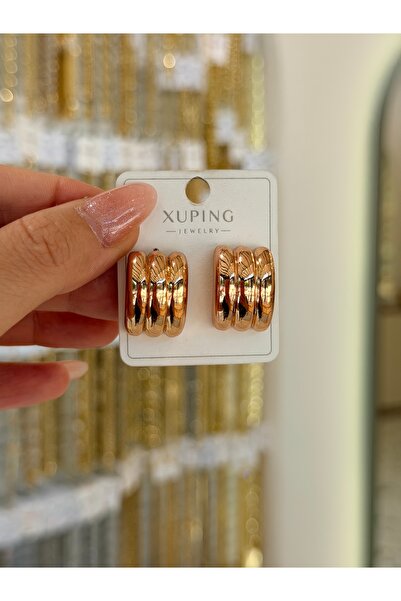 SU PERİSİ TAKI BİJUTERİ Xuping Non-Fade Rose Gold Three-Line Chubby Earrings