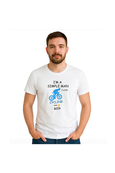 OEM Tricou bărbătesc. Sunt un bărbat simplu, iubesc ciclismul și berea, 100% ...
