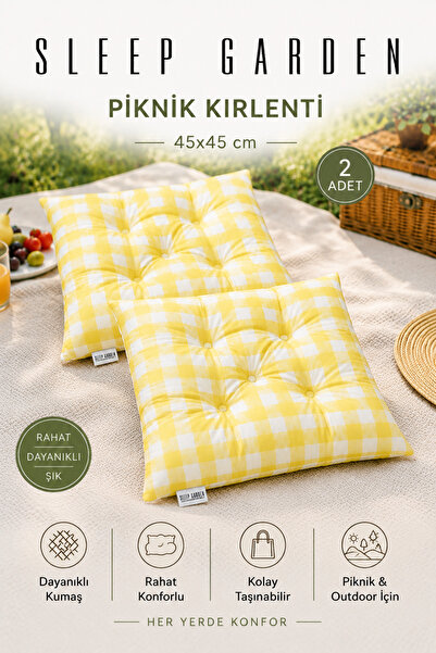 Sleep Garden Çok Amaçlı Kırlent Pofuduk Minder Pötikareli 45x45 Sarı 2 Adet