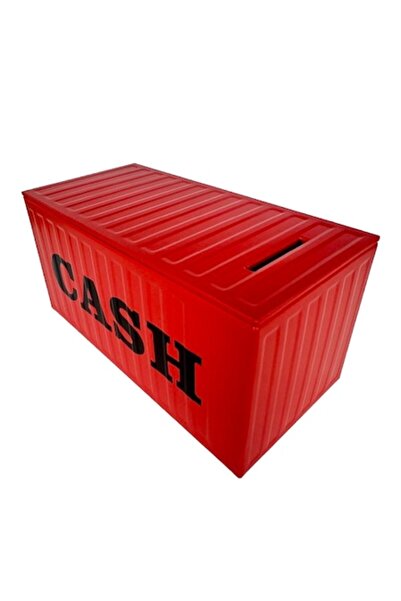 OEM Pușculiță metalică în formă de container, gravată, roșie, 17x8x8 cm