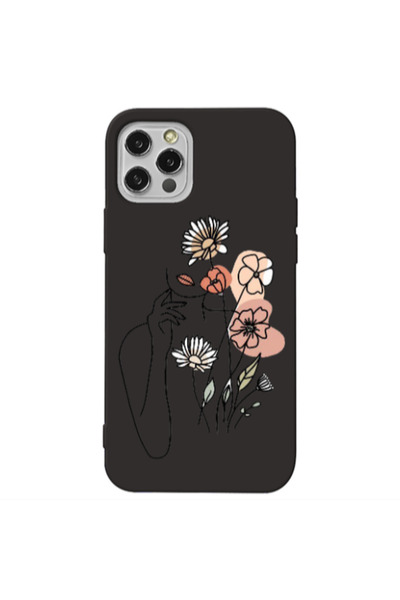 Other Apple iPhone 12 Pro Lady with Flowers Black Colored Silicone TPU Θήκη