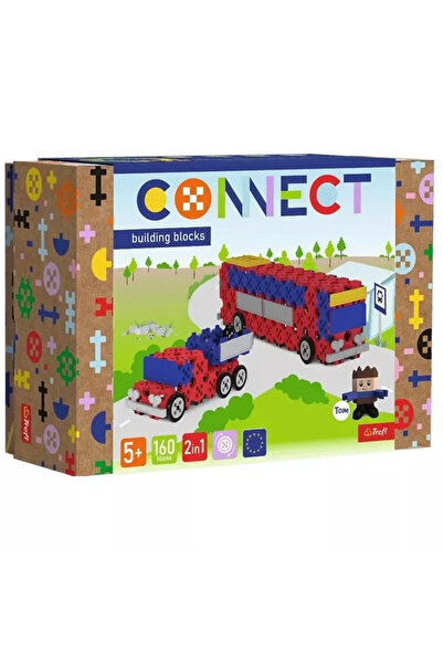 Trefl Set de constructie Connect 2in1: Autobus / Pick-up, 160 piese, figurina...
