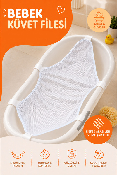 Rocha Baby Bebek Küvet Filesi - Ergonomik, Güvenli ve Kaydırmaz Bebek Banyo F...