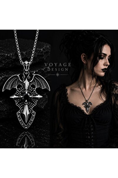 voyageaccessory Paslanmaz Çelik Siyah Zirkon Taşlı Melek Kanat Stil Gotik Kad...