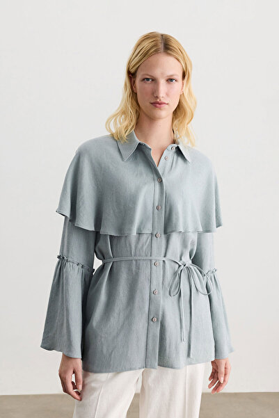 BE BLUE Dusty Blue Shirt with Cape Detail