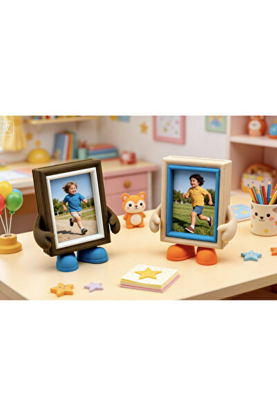 EMAS DESİGN 3D Baskı Sevimli Ayaklı Fotoğraf Çerçevesi – Dekoratif Masaüstü R...