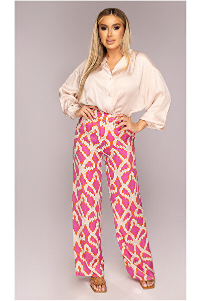 OEM Women's pants, pink with Checkered, wide, with Stretchy waist, One Size