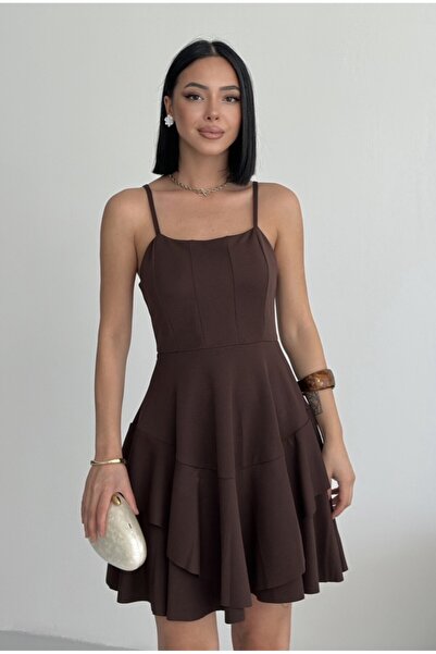 ALFUDO Moda Collection Thin Strap Skirt with Layer Detail Purple Evening Dres...