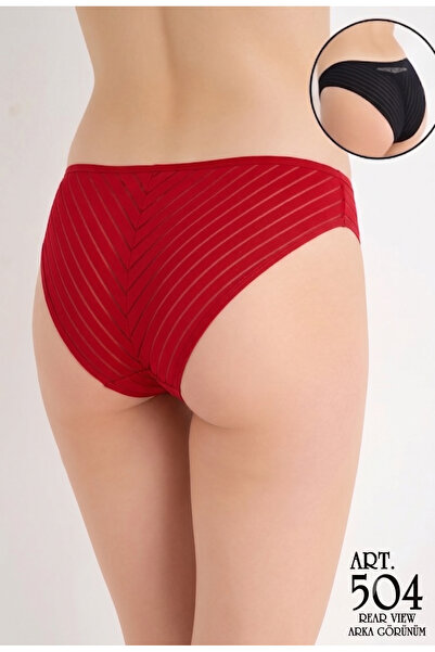 MİSS AYZA İÇTEN GELEN ŞIKLIK Kadın Çizgili Tül Detaylı Slip Bikini Külot