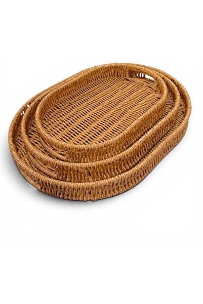 CEMRE BY MİTRA 3'LÜ HASIR TEPSİ OVAL