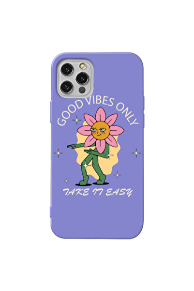 Other Apple iPhone 12 Pro Good Vibes Only Purple Colored Silicone TPU Θήκη