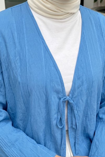 zenne Kimono texturat cu șireturi 2361 - SAKS BLUE